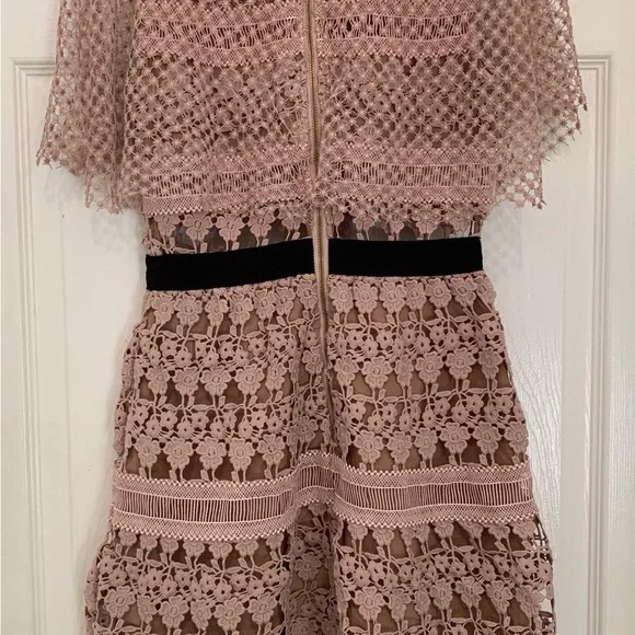 Self-Portrait Blush Pink Crochet Mini Dress (above the knee)with Contrast Collar - Picture 6 of 10